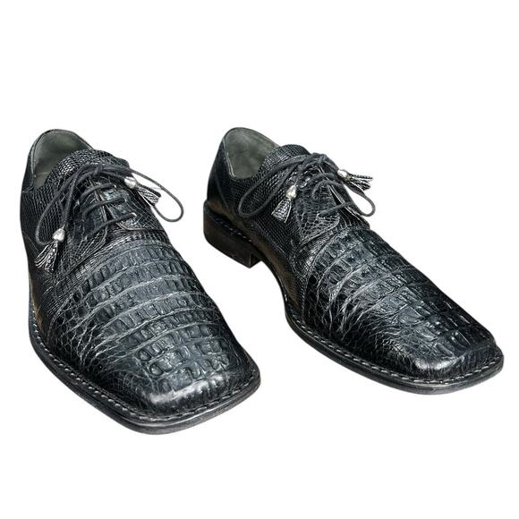 Vintage Slick Exotica Men’s Black Crocodile Leather Lace Up Oxford Size US 10